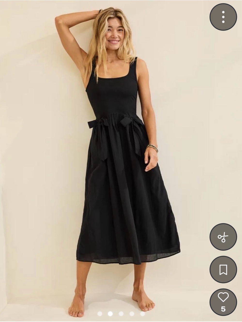aerie Black Sleeveless Tie-Waist Midi Dress